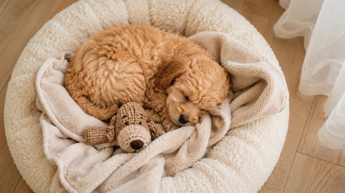 Cachorro de 8 semanas siendo manipulado suavemente