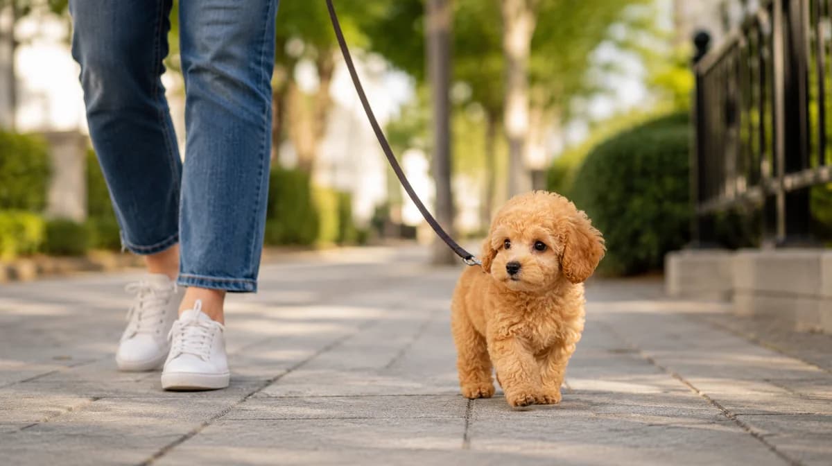 Cachorro explorando diferentes superficies con apoyo del dueño